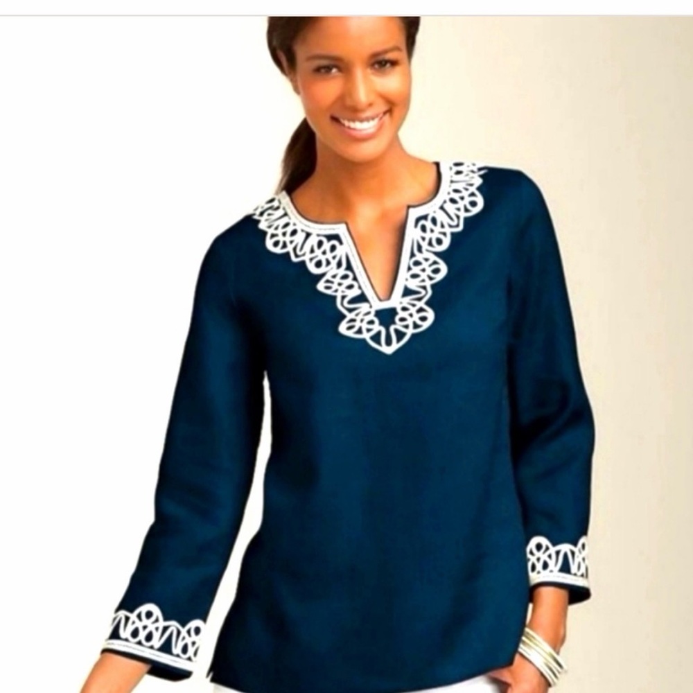 Talbots Navy Linen V-Neck Tunic
